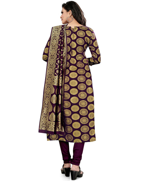 Traditional Party Wear Heavy Salwar Suit Purple Banarasi Silk Pant Straight Close-up View